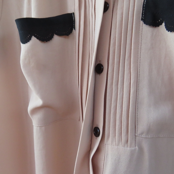 Anthropologie HD in Paris Nudey Beige Blush Peter Pan Scallop Collared Blouse - Picture 5 of 10